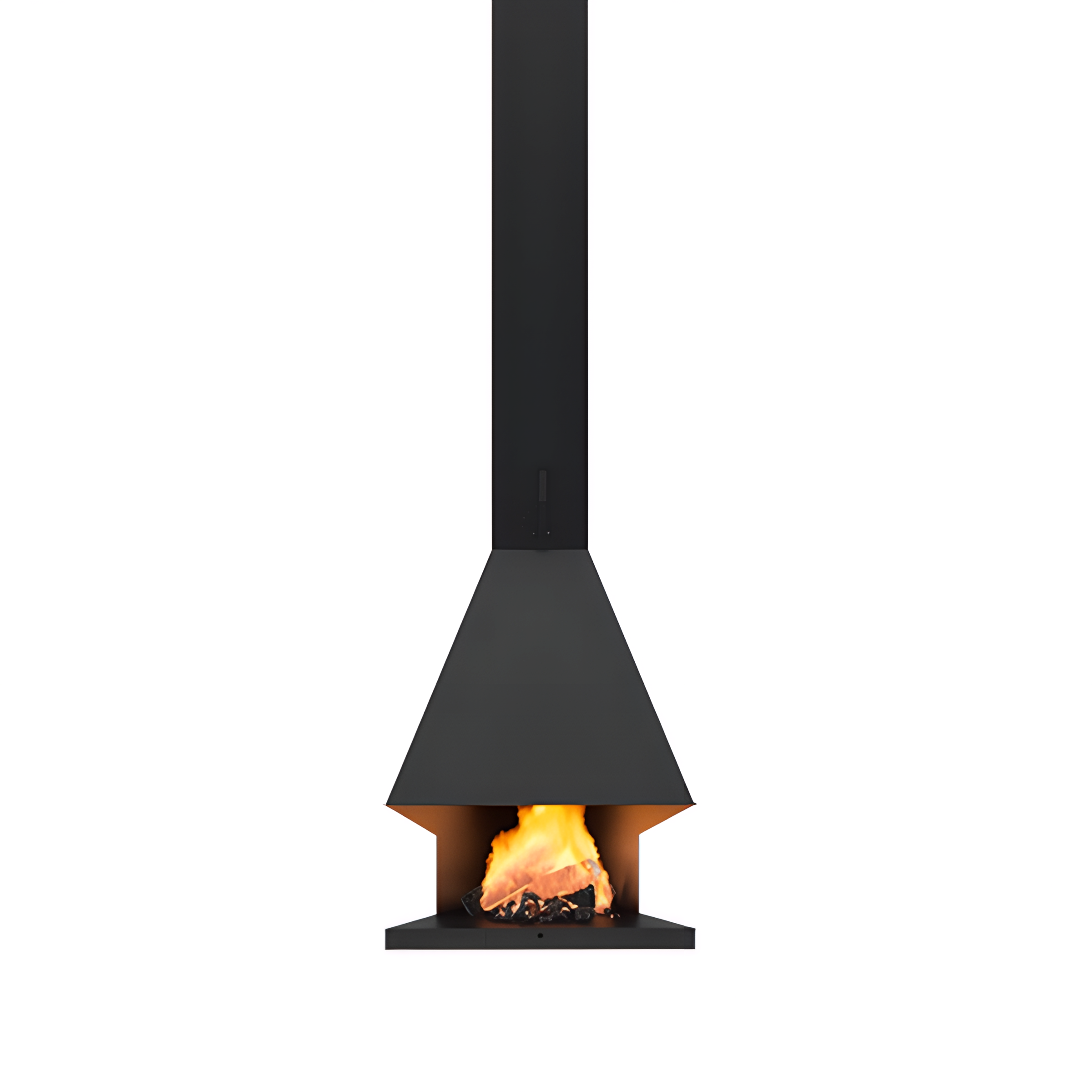 Chimenea Cocktail 31 Chimenea COCKTAIL de leña de diseño metálica DAE, vista general con fuego encendido